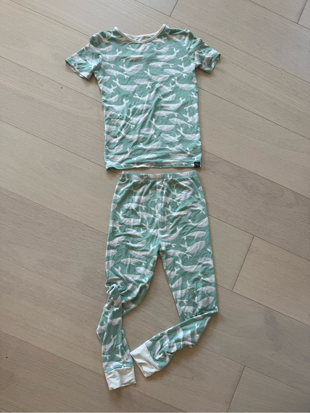 Kids Sweet Bamboo Whale Print Mint Green Pajama Set (9)